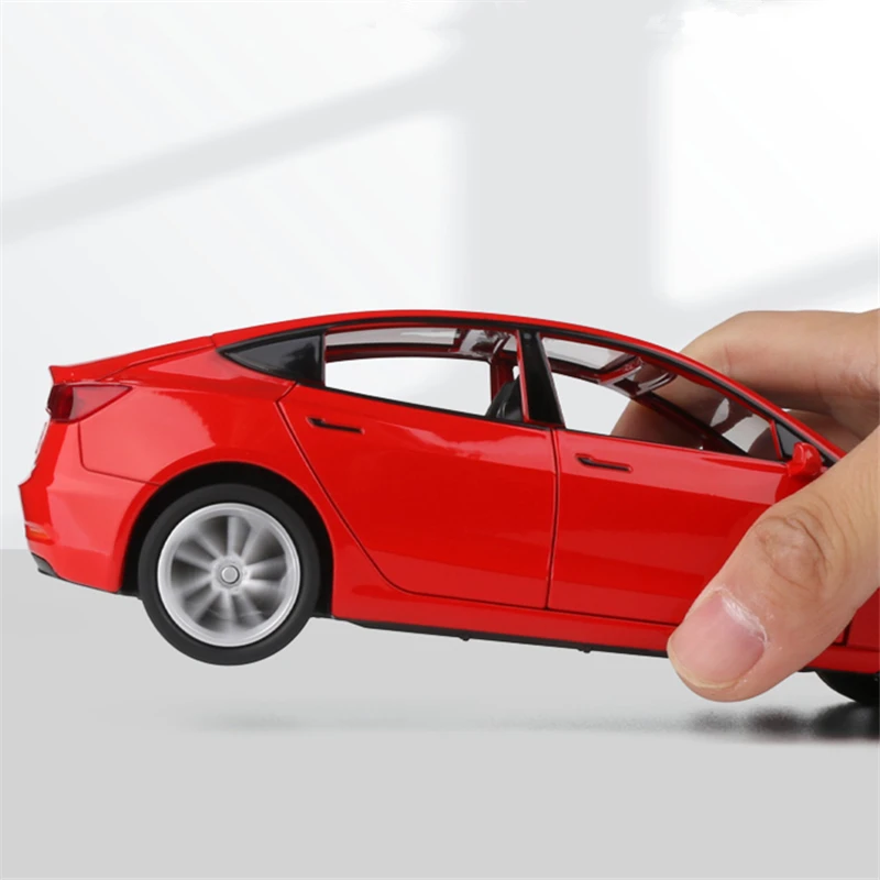 1:24 Tesla Model 3 Alloy Car Model Diecast Metal Vehicles Toy Car Model  Simulation Sound and Light Collection Childrens Toy Gift