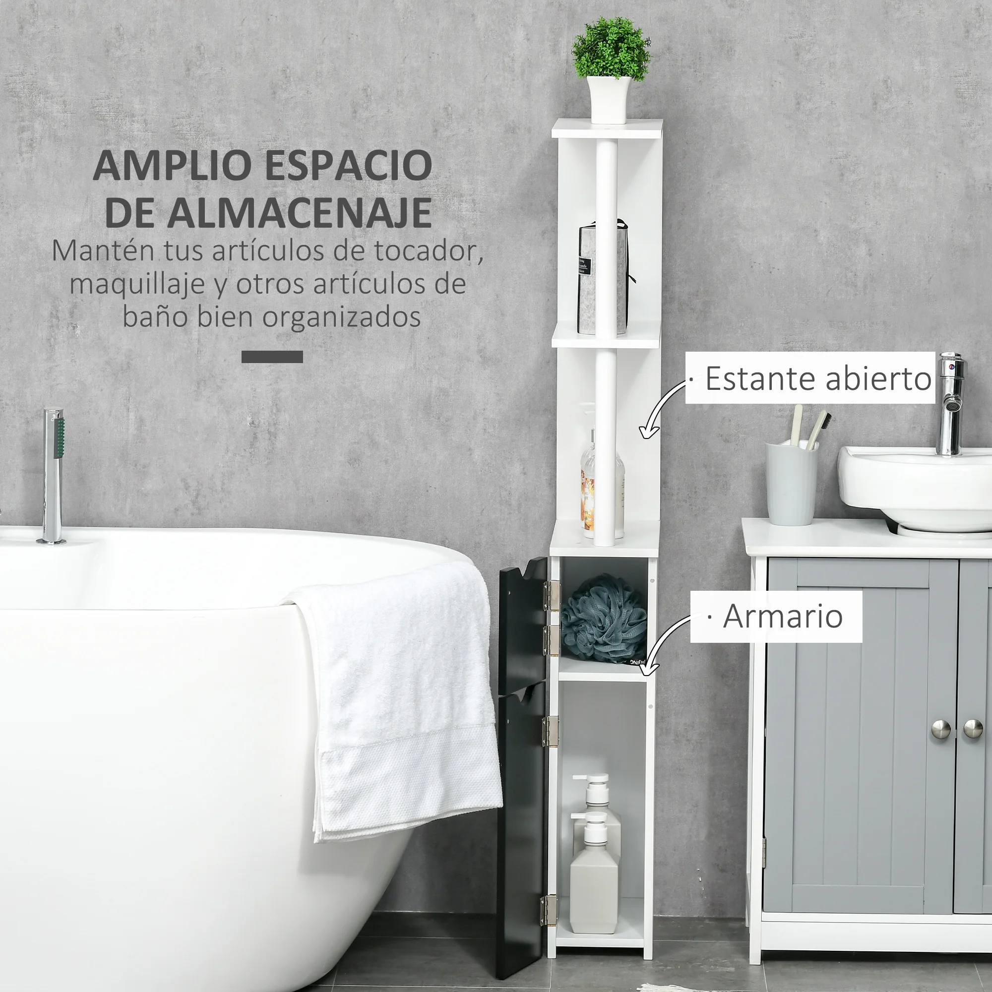 Armario de baño multiusos alto y estrecho, mueble con 2 estantes, 1 puerta  y 2 cajones de almacenamiento, 15x33x136cm, Color blanco - AliExpress