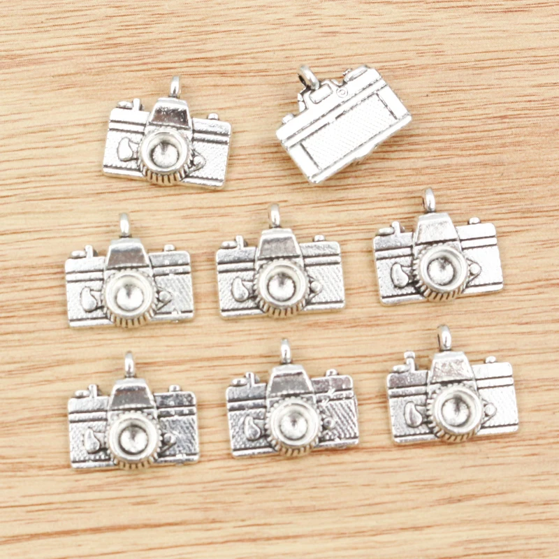 8pcs 15x14mm 매력 카메라 골동품 만드는 펜던트, 빈티지 티베트어 청동 실버 도금, DIY 팔찌 목걸이