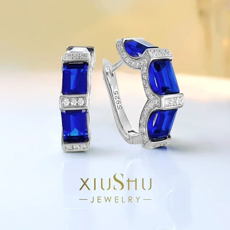 

New S925 Earrings Women's Made Sapphire Light Luxury Fashion Retro Engagement Gift Wedding Jewelry Wholesale