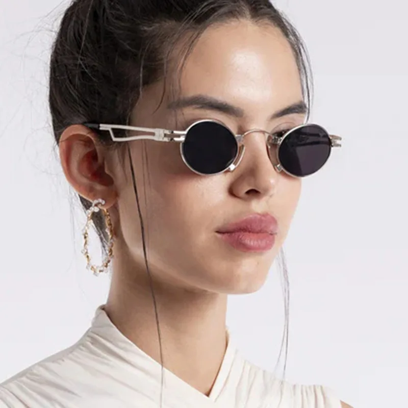 Punk Kleine Metall Runde Rahmen Frauen Sonnenbrille Luxus Marke Designer Männer Sonnenbrille Outdoor Sport Reise Brillen UV400 Unisex – Detail 4
