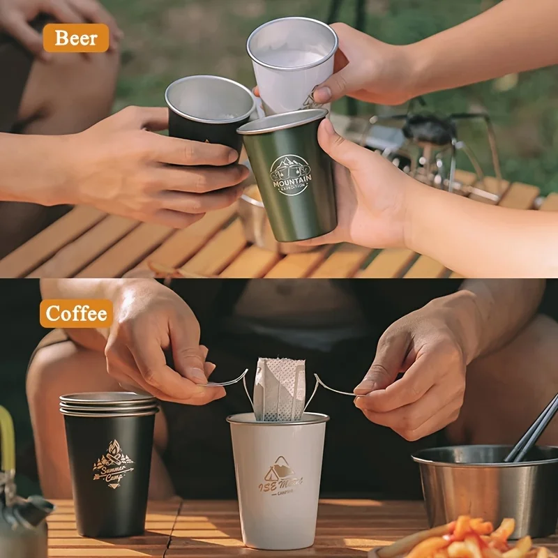 350ml 스테인레스 스틸 맥주 머그잔 야외 캠핑 맥주 커피 컵 우유 머그잔 하이킹 피크닉 바베큐 휴대용 워터 컵 접이식 컵
