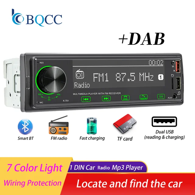 BQCC 1 DIN Car Radio AUX/TF Card/U Disk Play/BT/Colorful button lights/Car MP3 Player