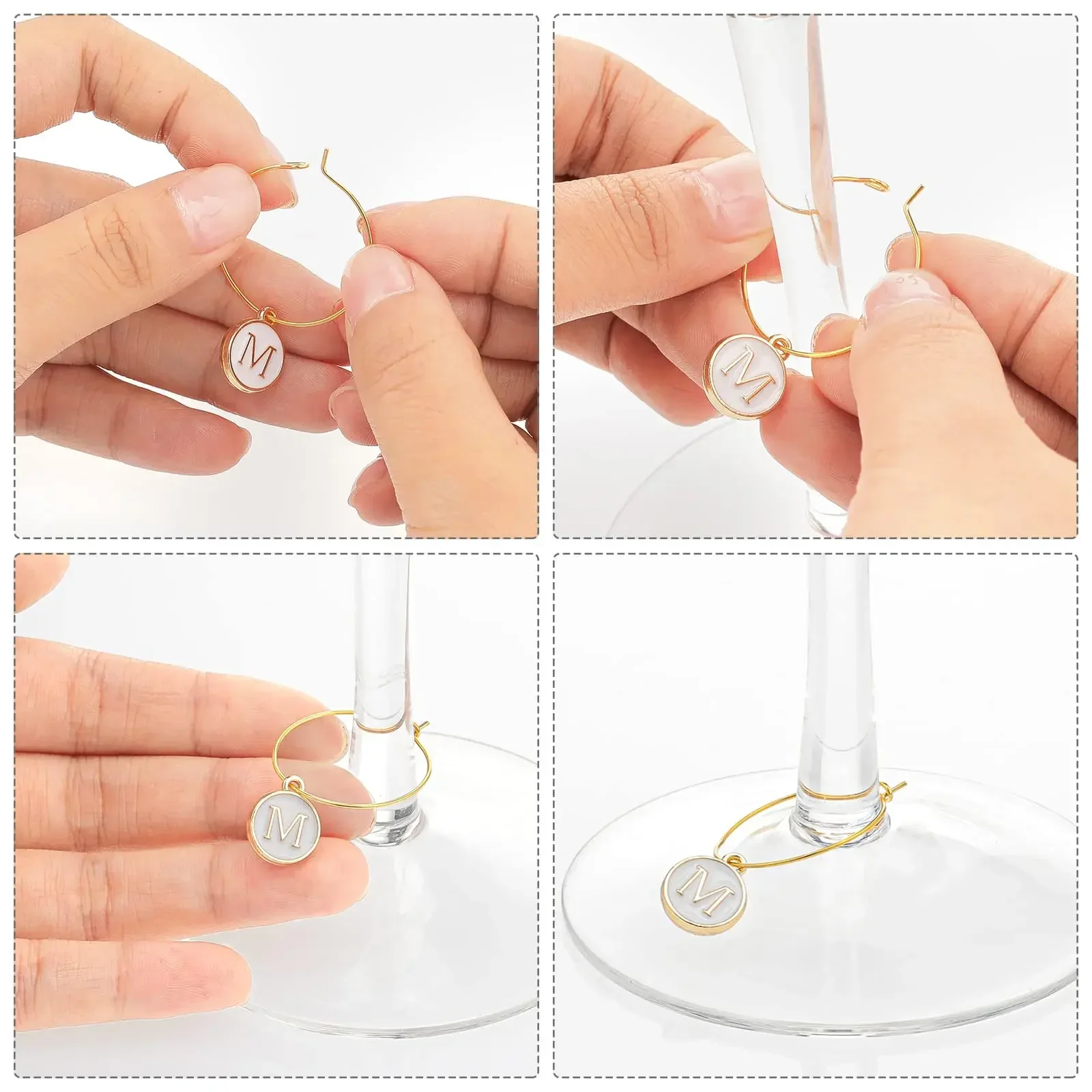26pcs Wine Glass Charm Ring Earring Beading Hoop Letter Beads Charms Enamel Initial Charm for DIY Decoration Wedding Party Favor