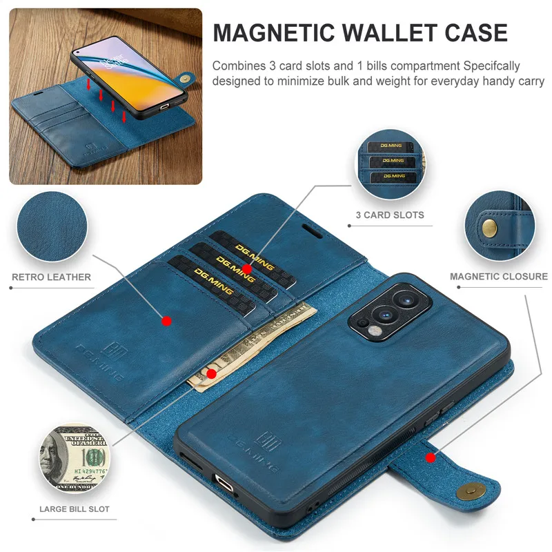 For Oneplus 11 5G Detachable Magnetic Wallet Leather Case for OnePlus Nord 2 Flip Case One Plus Ace 10R 10 9 Pro Nord N20 Cover