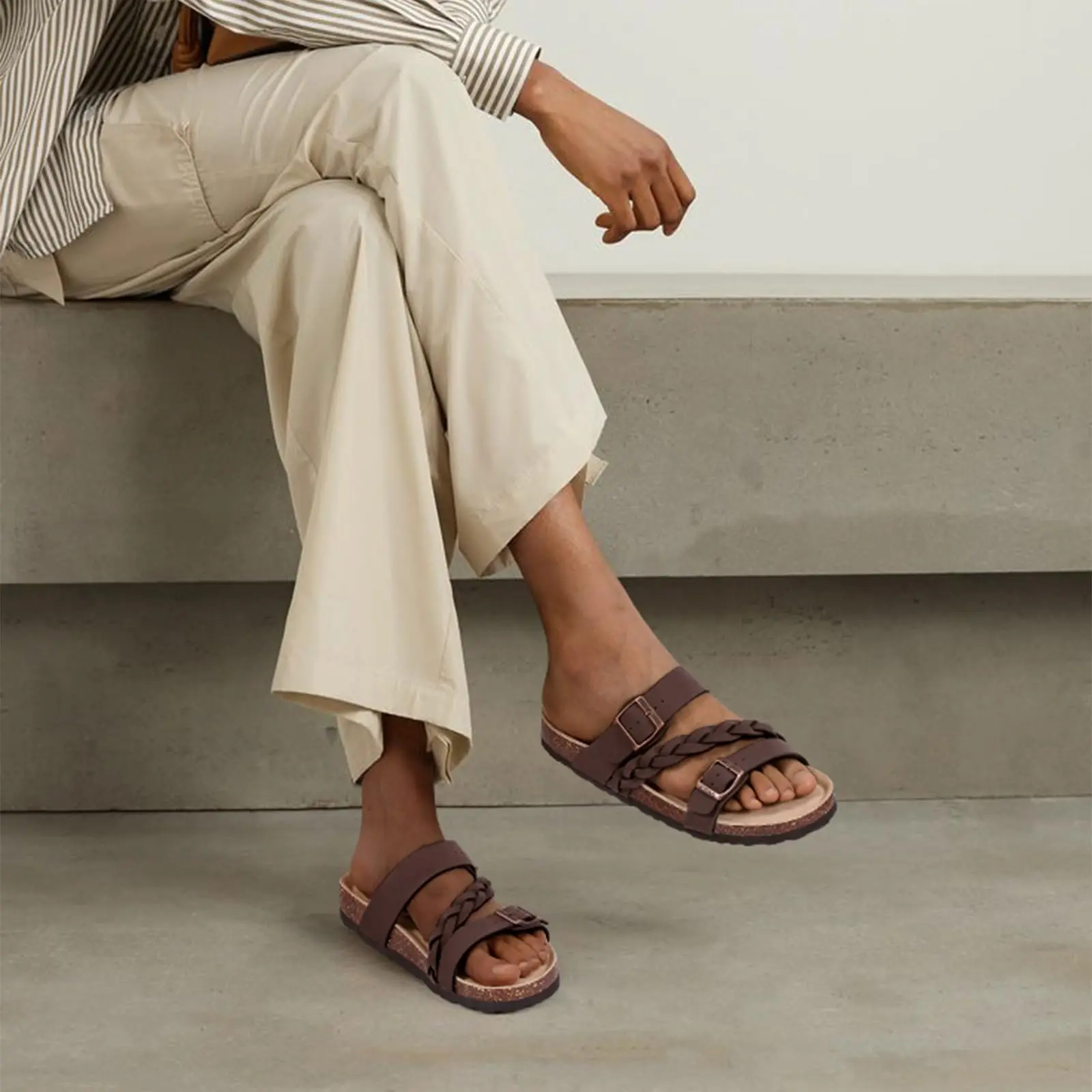 Litfun Women's Cork Sandals With Arch Support And Buckle Summer_voghion.com