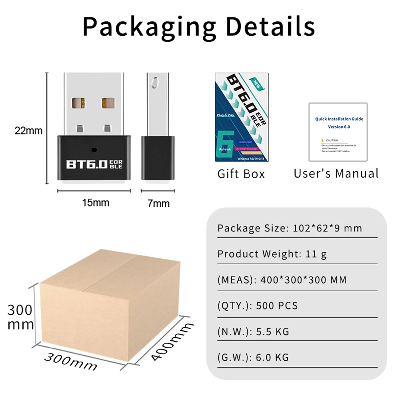 무선 USB 어댑터 USB BT 6.0 5.4 어댑터 드라이버가 필요 없는 무선 오디오 송신기 PC Windows 11/10/8.1용 낮은 대기 시간