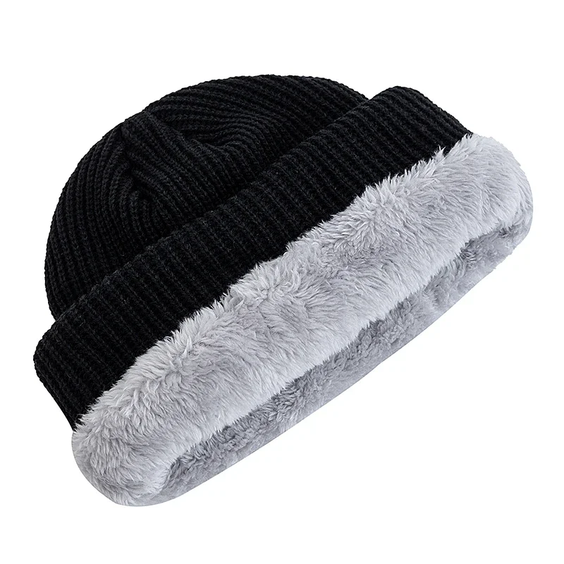 Unisex Daily Beanie Hat Plush Fur Lined Winter Hats For Men Women Keep Warm Knitted Hat