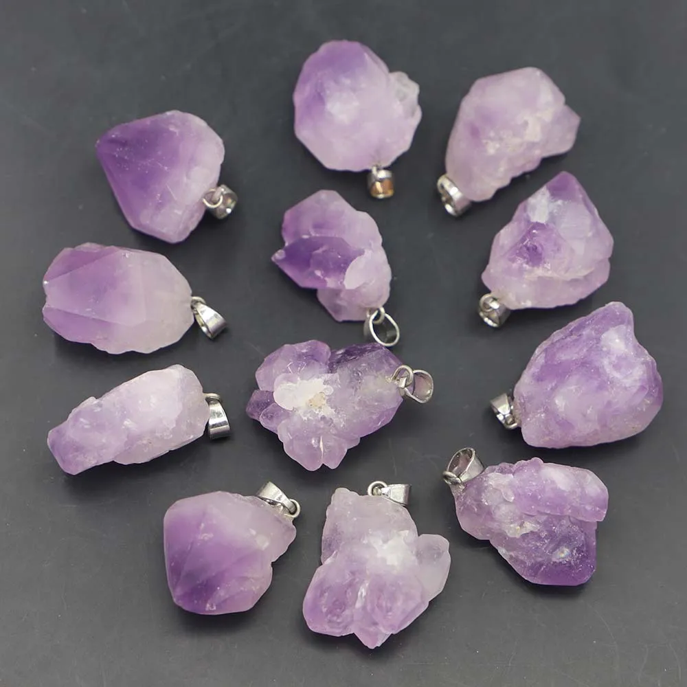 

12pcs/lot High Quality Natural Stone Raw Amethyst Irregular Pendants Necklace Quartz Purple Crystal DIY Jewelry Making Wholesale