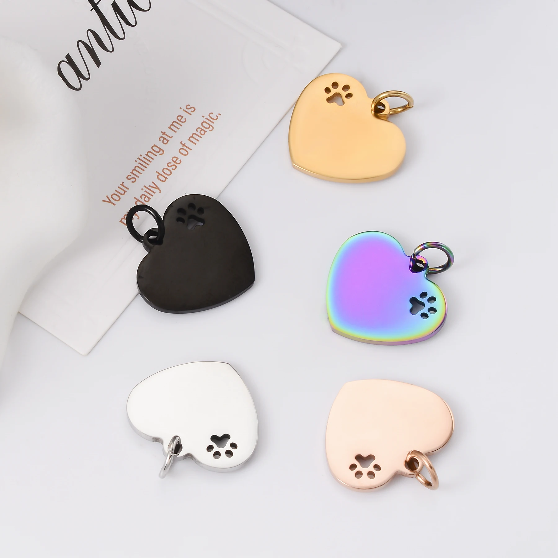 5 Teile/los Spiegel Poliert Hohl Pfote Herz Blank ID Charms Edelstahl Anhänger Für DIY Halskette Schmuck Machen