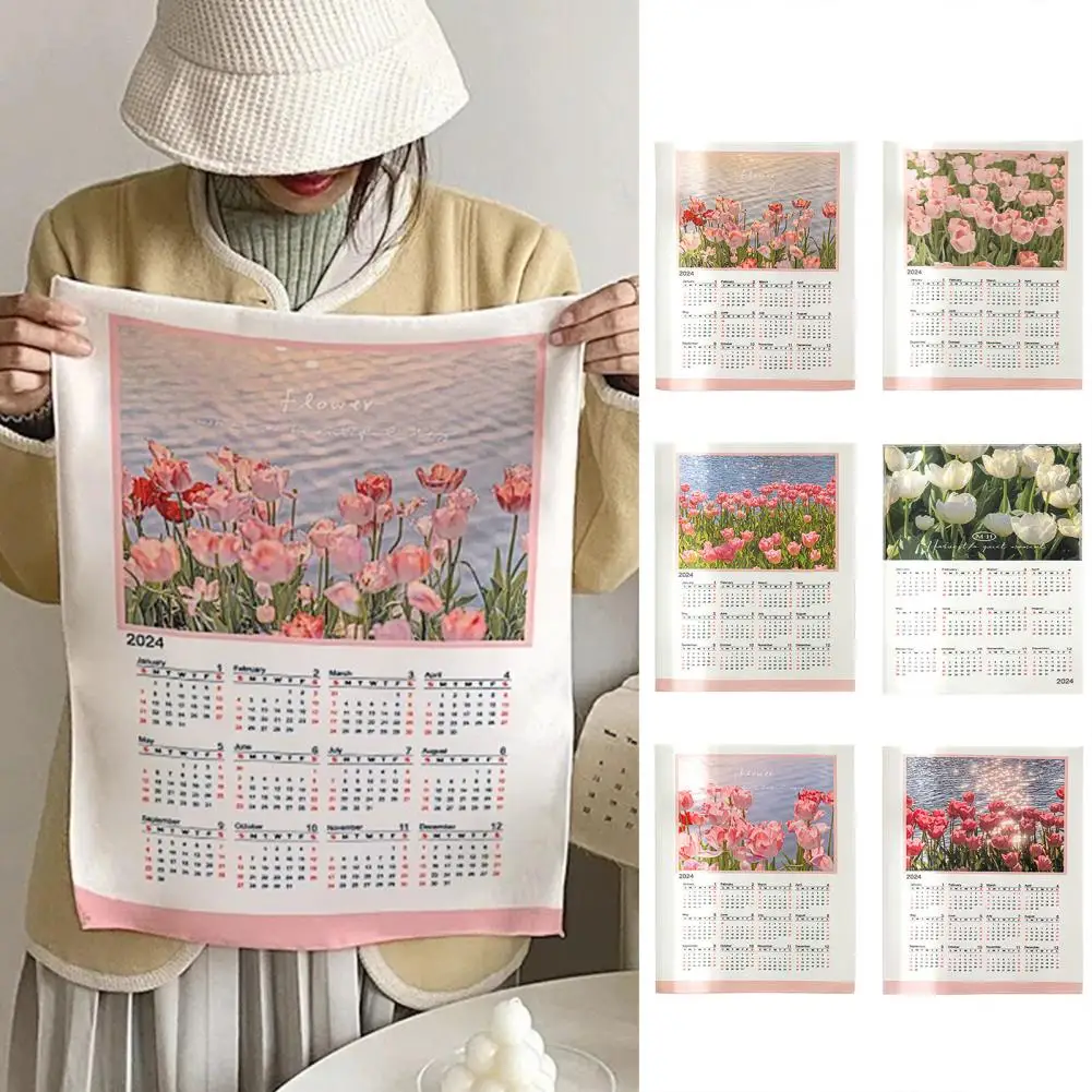 2024 Calendar Wall Tapestry Calendar 2024 Exquisite Pattern Wall Tapestry Soft Cloth Rich Color Easy Install for Hanging