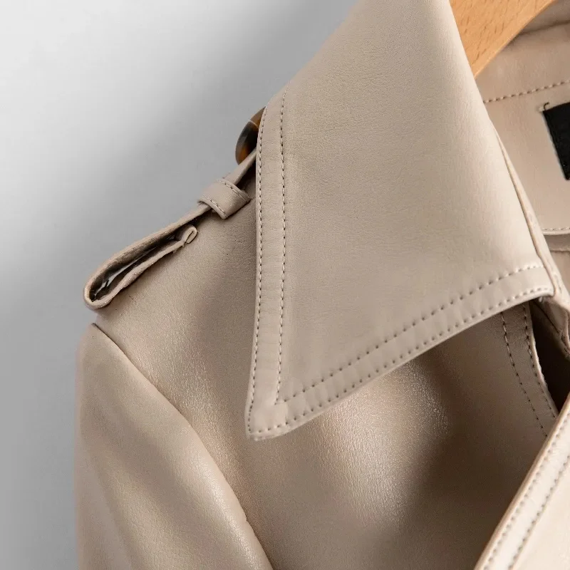 2024 High-quality Leather Trench Coat Women's Sheepskin Outerwear X-long Windbreaker Autumn Winter Lady Streetwear Overcoat 5xl