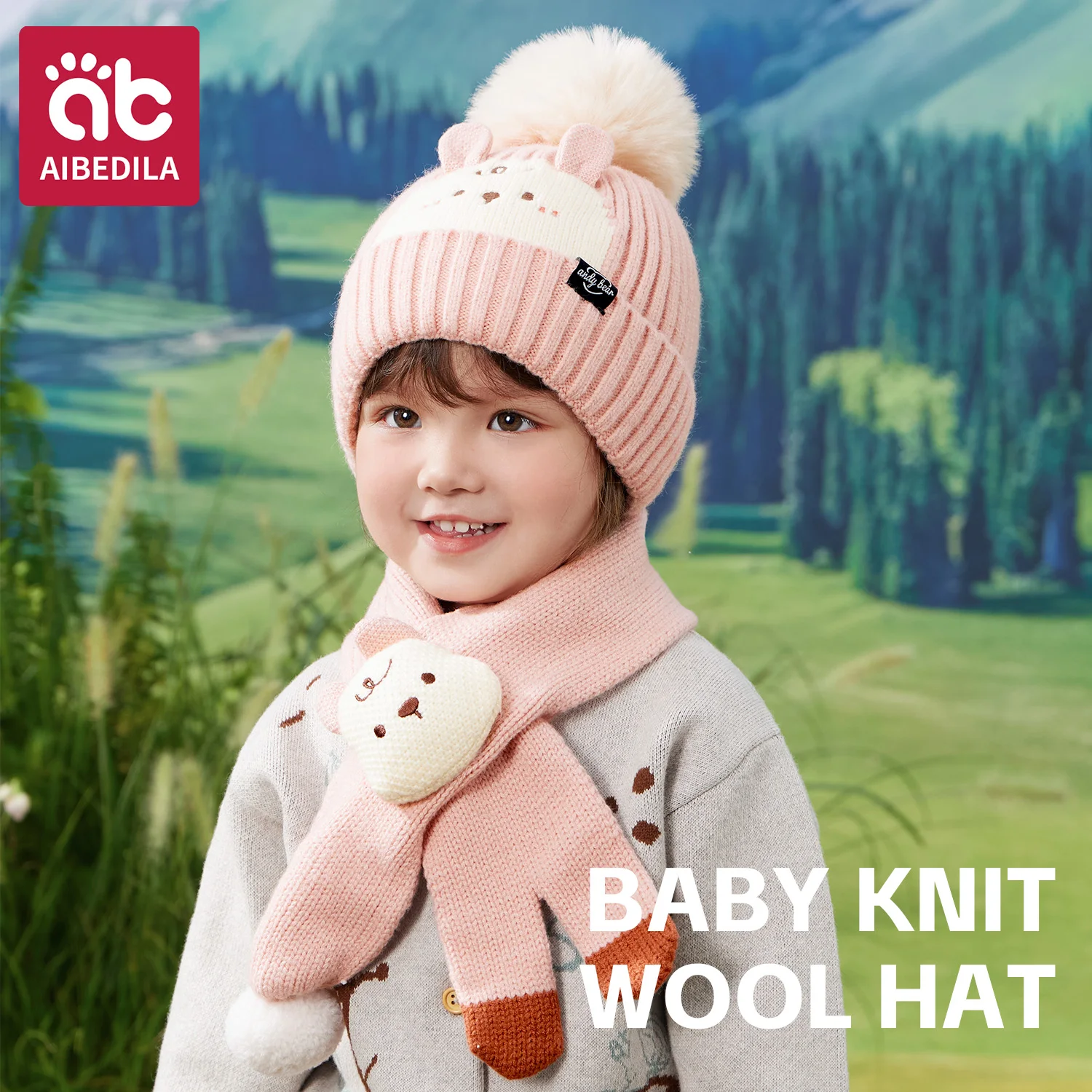 AIBEDILA Baby Warm Knitted Hats With Neck Warmer Winter Thick Animal Skull Cap Children Knitted Cap for Girls Boys 2-6T 1