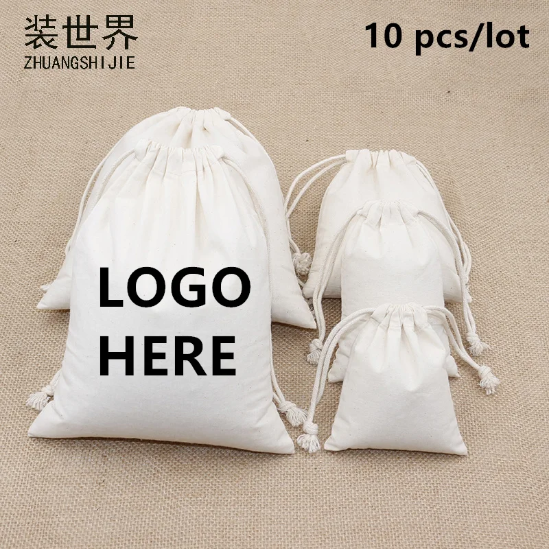 

10 Pcs LOGO Custom Cotton Drawstring Bags Wedding Christmas Gift Package Personalized Pouches Home Organize OEM Storage Sacks