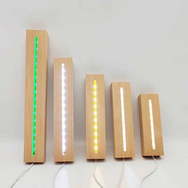 USB Powered Base Led Wood Long Display Stand Holder 3D Acrylic Plexiglass Epoxy Resin Letter Lamp Bedside Night Lights