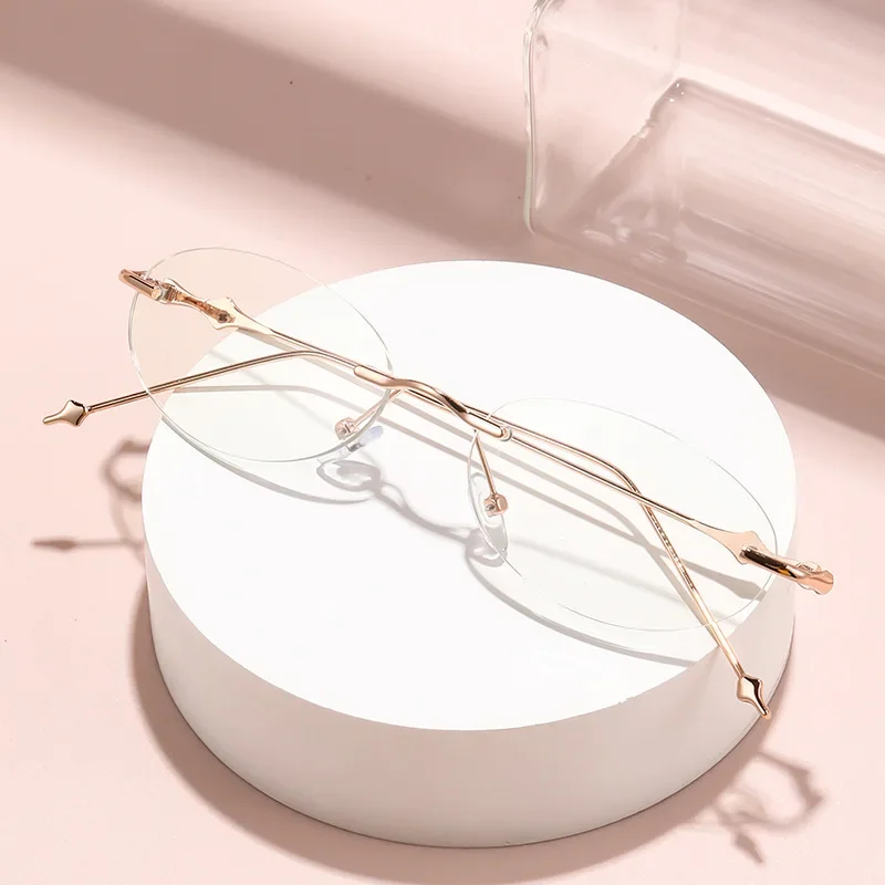 Small Oval Photochromic Myopia Glasses Women Men Fashionable Frameless Minus...