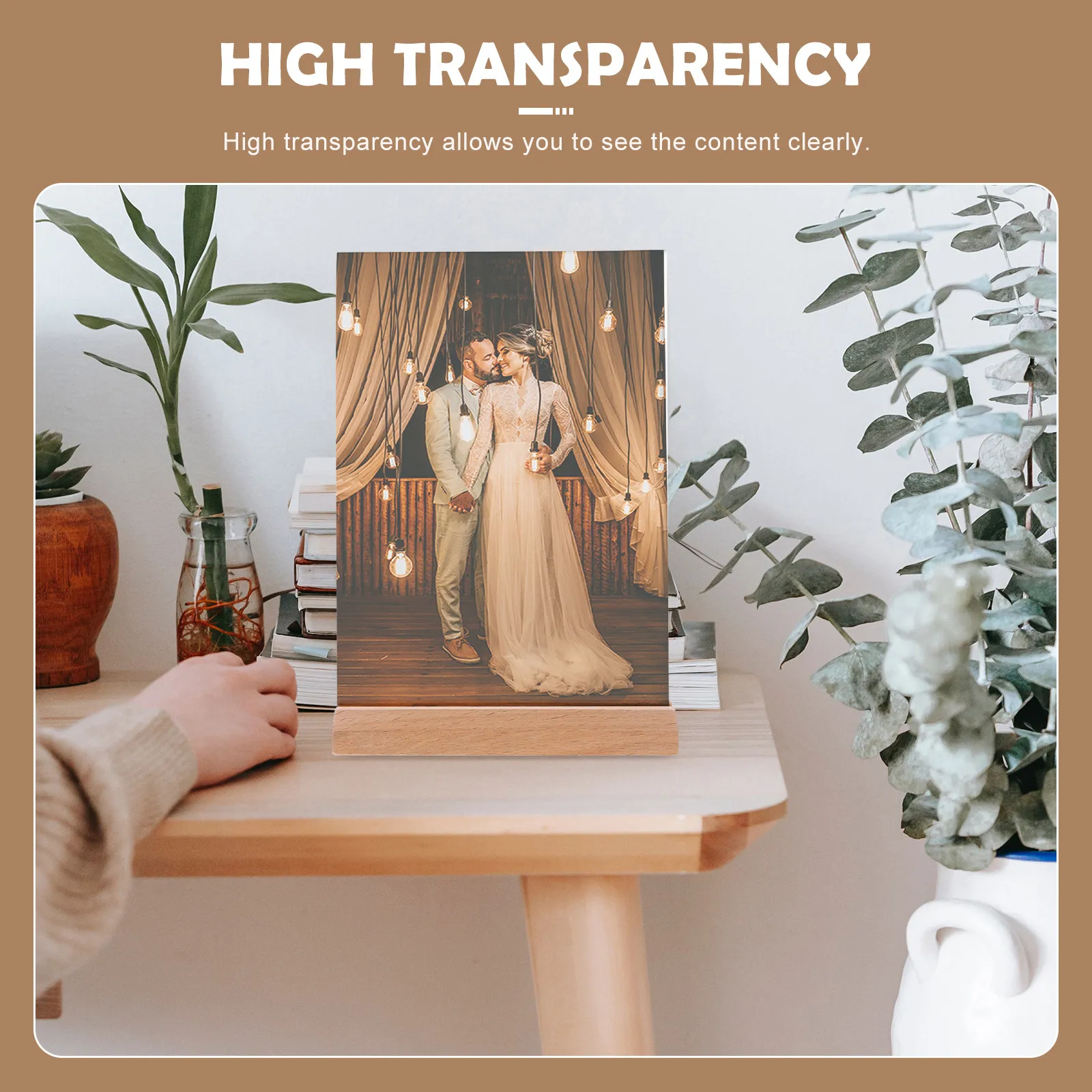 아크릴 가격표시대 나무 받침대가 있는 투명 브로셔 진열대, 슈퍼마켓, 과일 가게, 안정적인 표지판 홀더