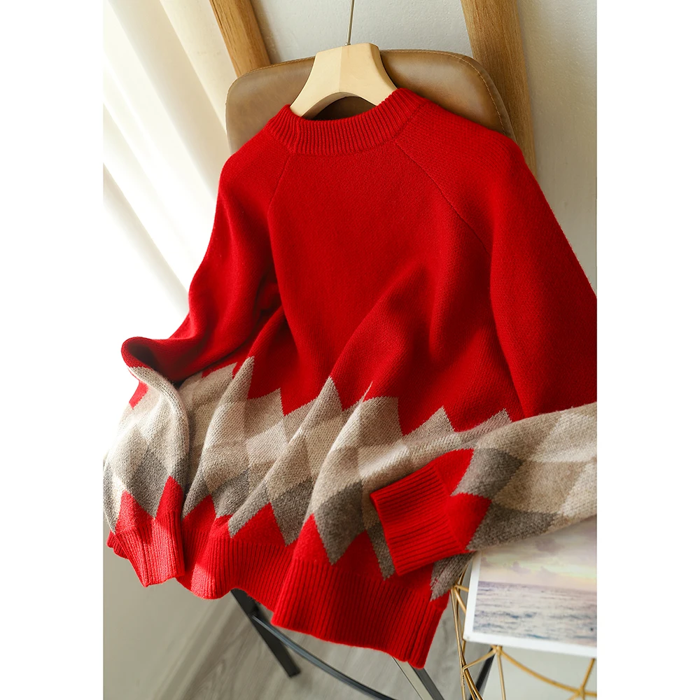 

Long Sleeved Sweater Women Casual Fashion Splicing Sweaters O-neck New 2023 Autumn and Winter Loose Pullover Clothing