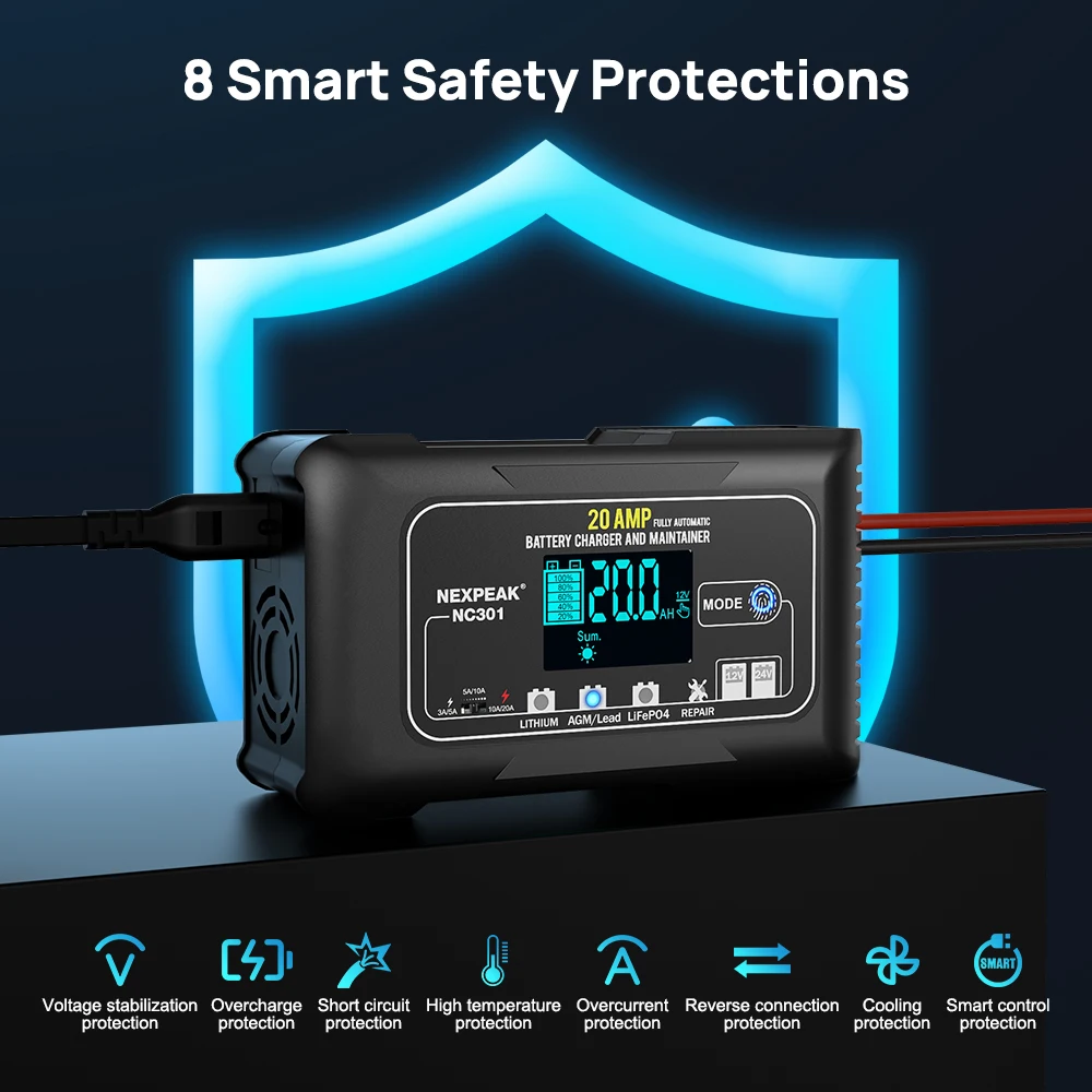 Auto Battery Charger 6V 12V 24V 20A For Motorcycle Auto Lead Acid AGM Lithium LiFePo4 Batteries car battery accessories