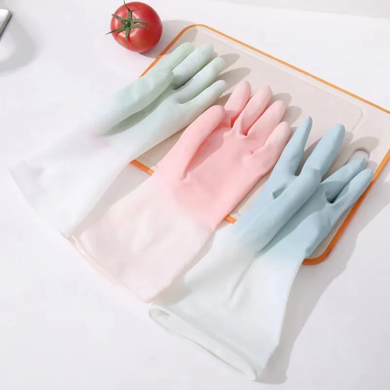 2Pcs Dishwashing Gloves Household Cleaning Tool Rubber Glove for Washing Clothes Magic Housework Kitchen Gloves Gradient Color