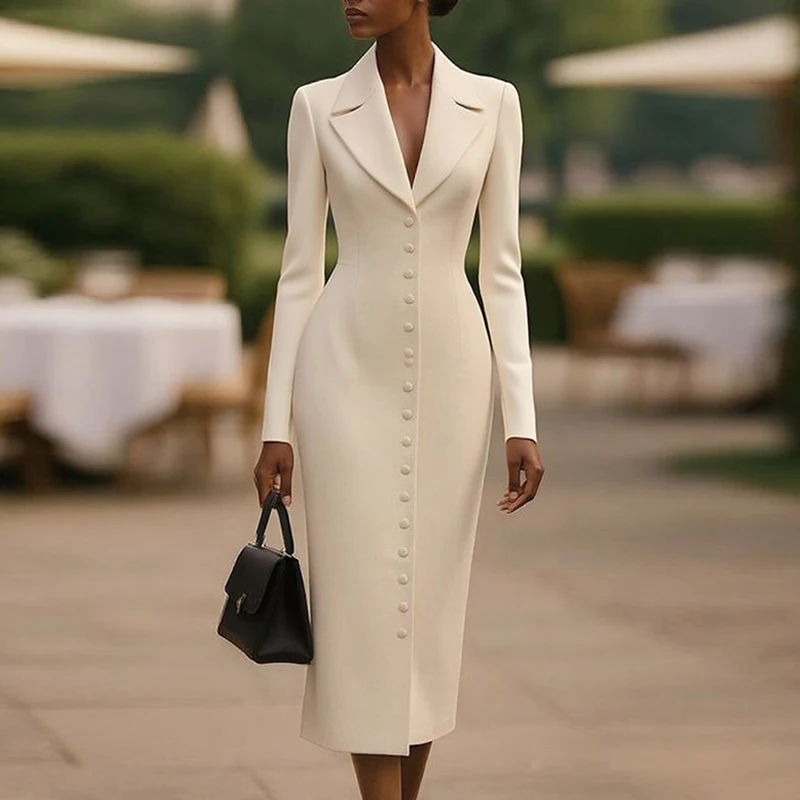 Modigirl Spring Fall Formal Midi Dresses Outerwear Women 2025 Long Sleeves Urban Elegant Bodycon Dresses Ladies French Clothes S3ac56f1f7237486ca964e292179e3d22k