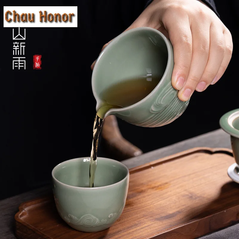 Handmade Longquan Celadon Travel Tea Set Kit Ancient 1 Pot 2 Cups Tea Maker Organizer Portable Picnic Handbag Kung Fu Tea Set