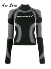  Spring Autumn Letter Turtleneck Black Green Long Sleeve Knitted Sweater Women Punk Streetwear Slim Unisex Hip Hop Pullover Tops 