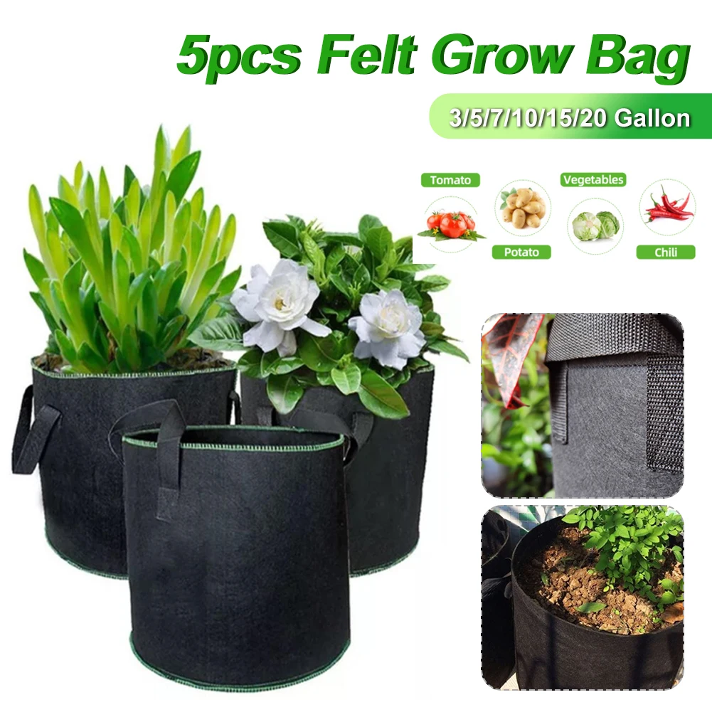 5Pcs 3 20 Gallon Grow Bag Felt Fabric Plant Grow Bag with Handles