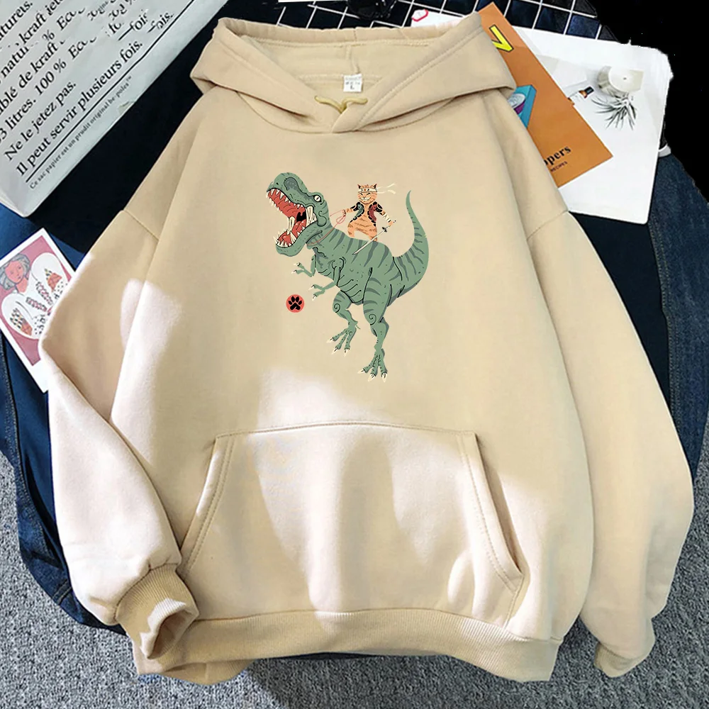 

Samurai Cat Ride Dinosaur Hoodies Winter Fleece Sweatshirts Long Sleeve Crewneck Pullovers Male/female Sudadera Printing Clothes
