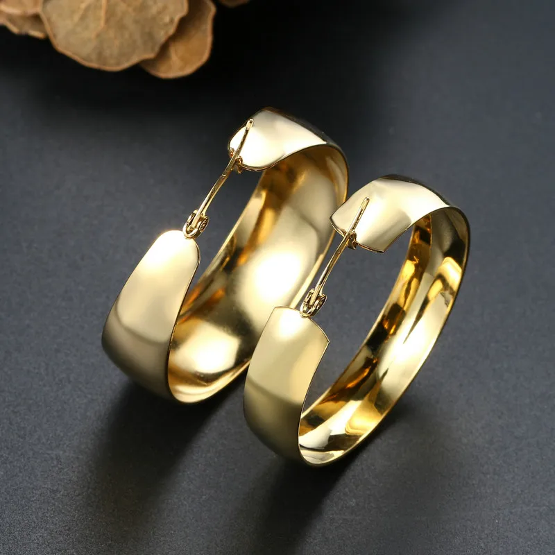 Stainless Steel Wide Statement Hoop Earrings For Women Big Round Metal Earings Titanium Steel Jewelry Party Accessories Gift