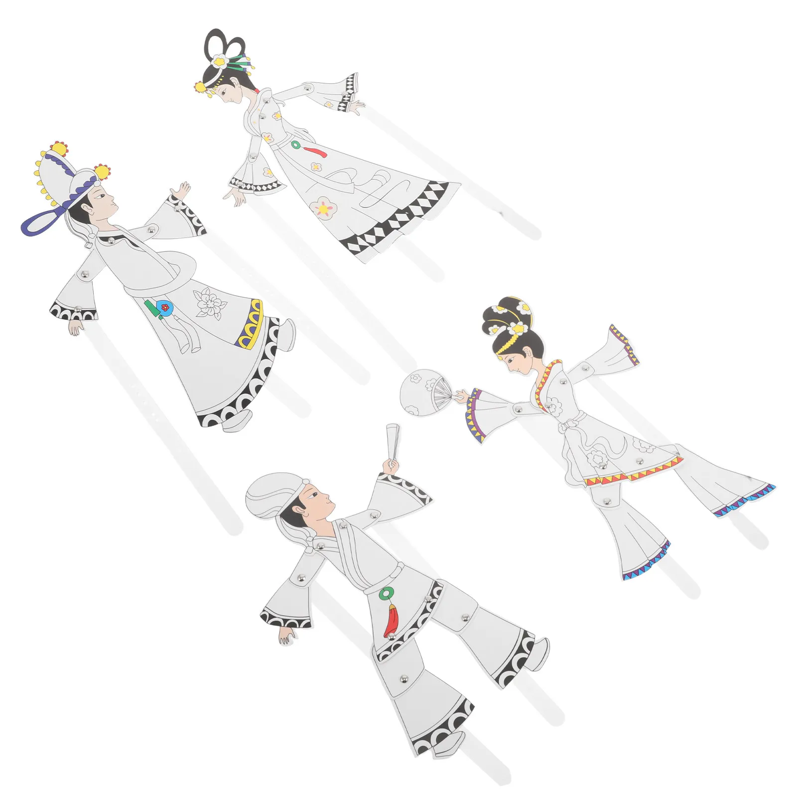 4Pcs 중국 그림자 인형 키트 전통 수제 캐릭터 그림자 그림 DIY 공예 예술 어린이를위한 창의력
