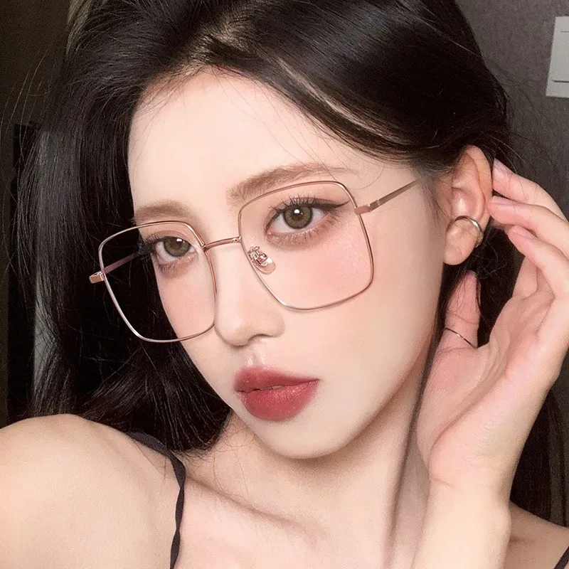 남녀공용 안티 블루 라이트 안경, 다이아몬드 스터드, 대형 사각 안경, 컴퓨터 고글, 반짝이 프레임