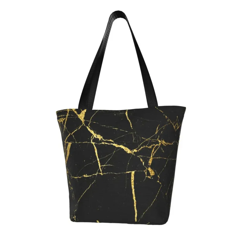 

Luxe Black And Gold Marble Texture Shopping Tote Bag Abstract Pattern Modern Geometric Graphic Canvas Shoulder Shopper Bag