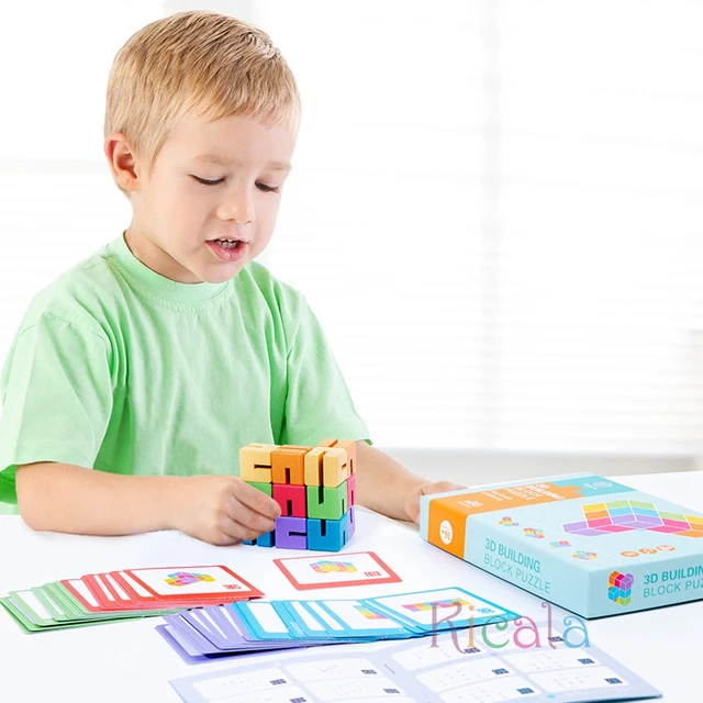 12pcs Spatial 3D Building Blocks Montessori Brain Development Spatial Reasoning Education Puzzle Game Children Wooden Puzzle Toy 2
