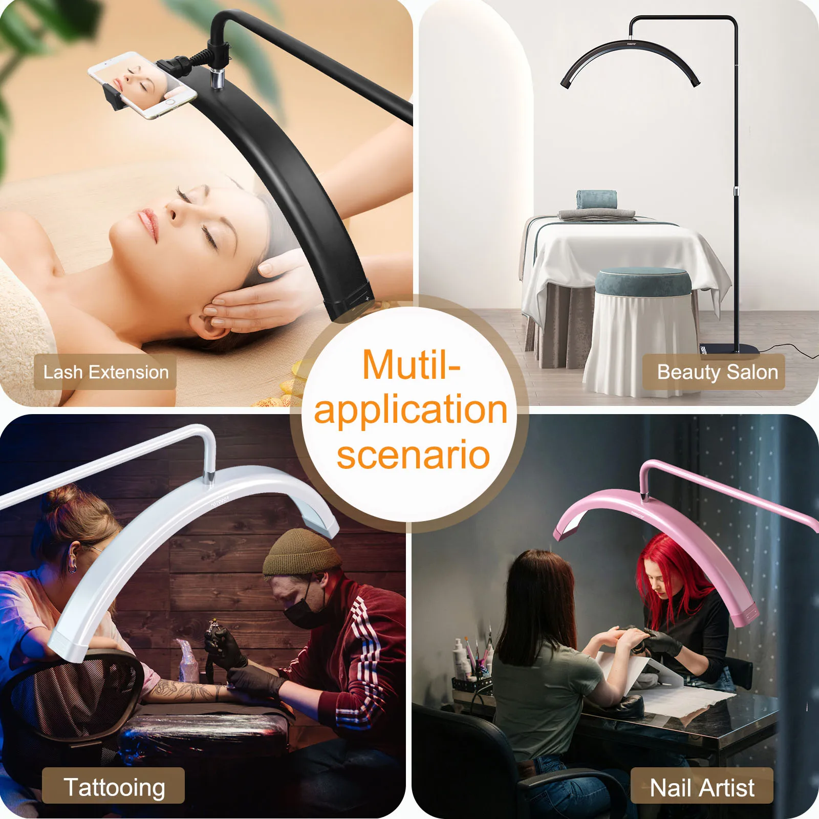 Lampada Da Pavimento Mezzaluna Per Estetiste - 3000-6000K, 10 Livelli Luminosità, Con Supporto Telefono - Foto 10