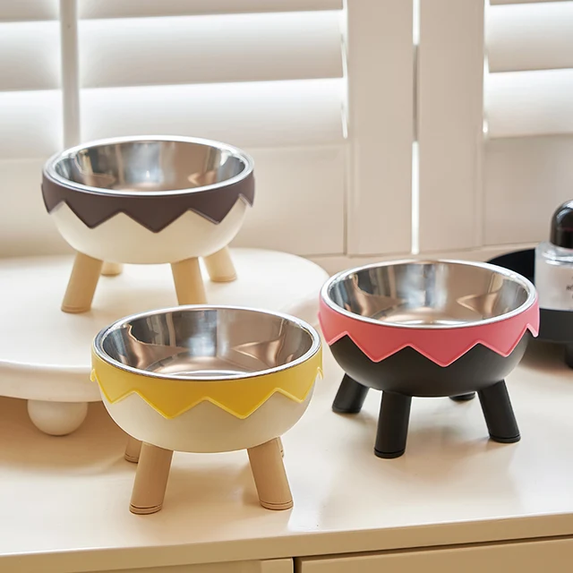 A colorful dopamine pet bowl Fashion feeding large capacity stainless steel dog bowl drinking water neck cat bowl egg shell high