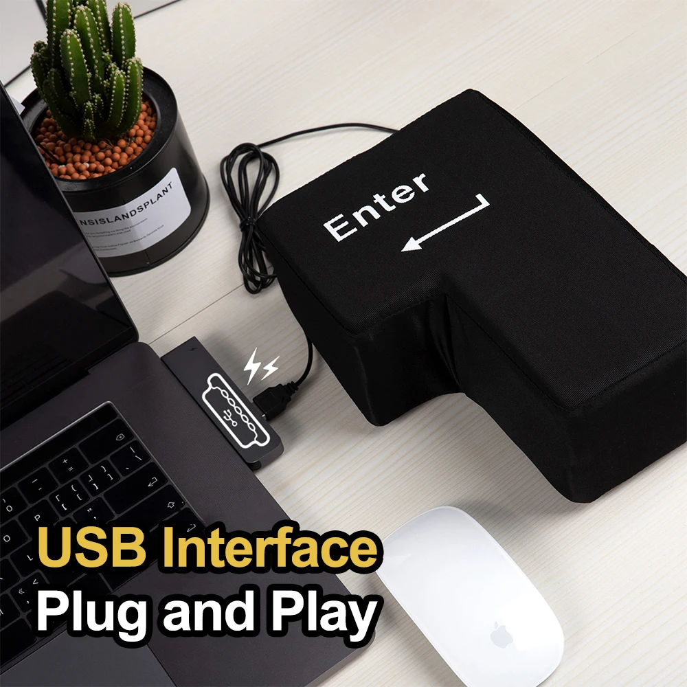 USB Enter Key Vent Pillow Soft Computer Button Return Key Enter Huge Button Decompression Pillow Stress Relief Toy For Offices