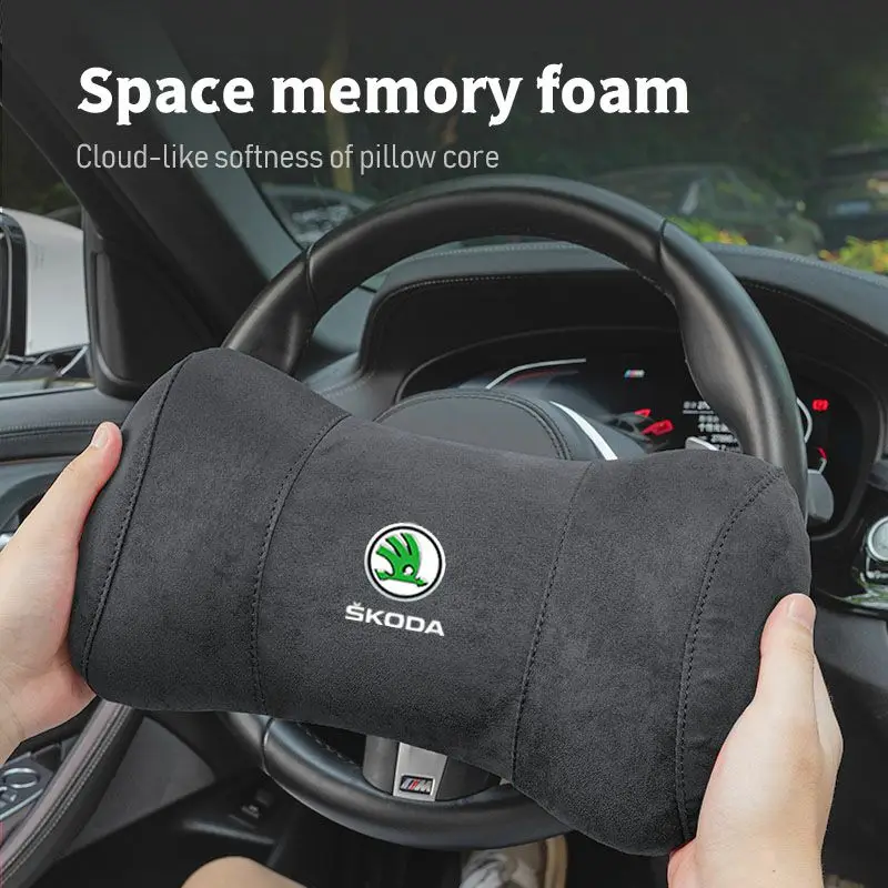 자동차 좌석 안전 머리 받침 패드 Skoda Octavia 용 자동 로고 목 베개 Superb Rapid Kodiaq Karoq Fabia Kamiq Roomster Citigo
