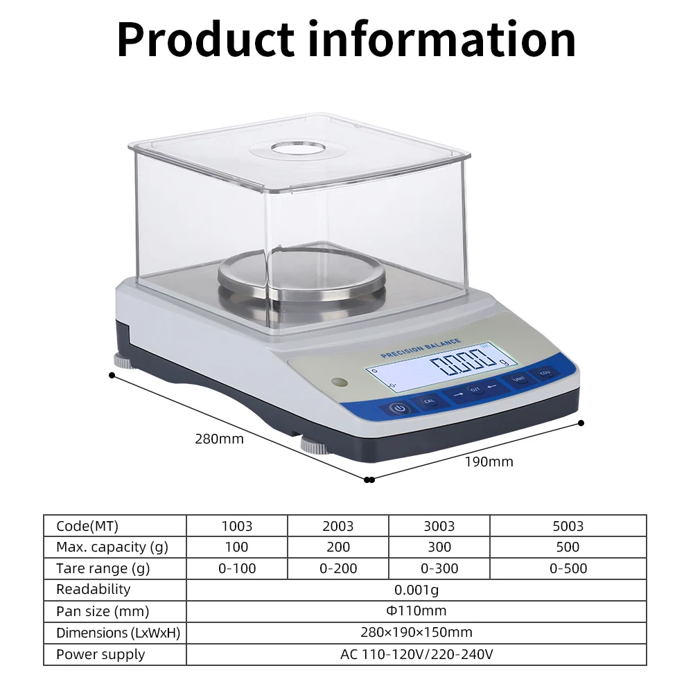500G 0.001G Electronic Balance High Precision Analytical Balance Scale Lab Scale Kitchen Jewelry Weighing Scales EU Plug