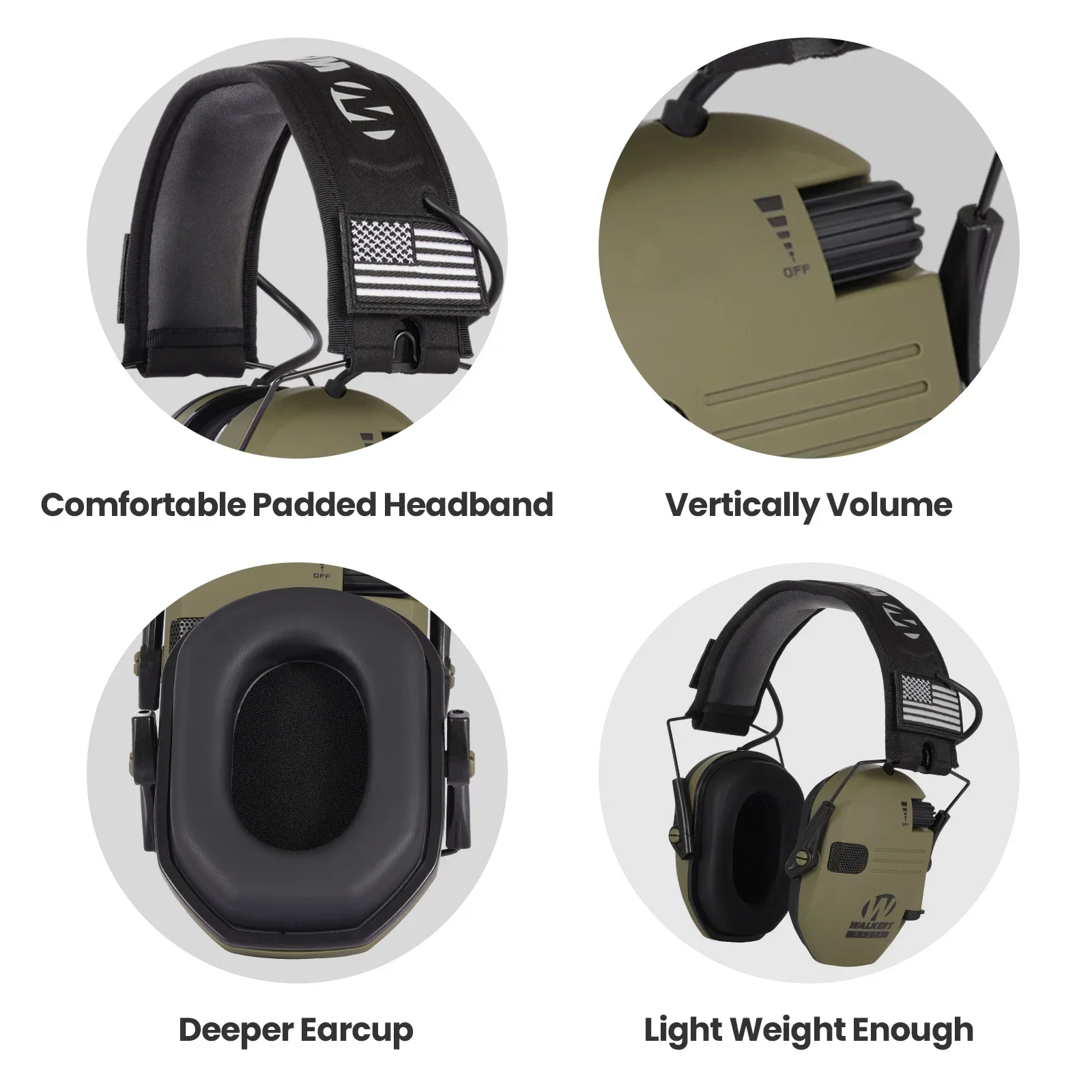 Hight Quality For Walkers Razor Slim Shooting Ear Protection Muffs with NRR 23 dB 2X Flag Patches FAST SHIP