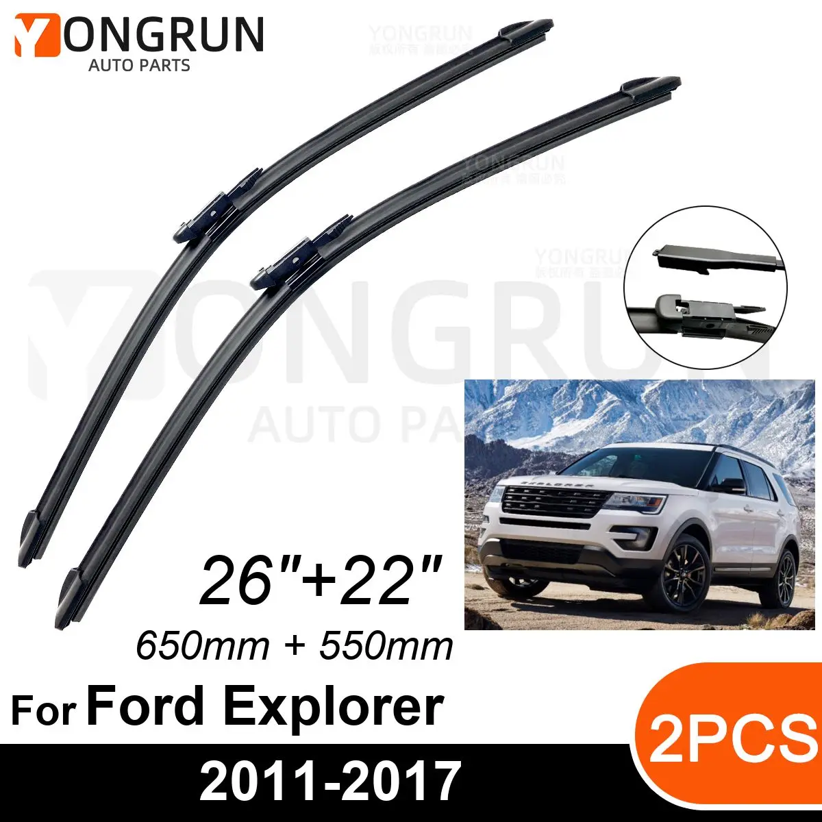 

Car Front Windshield Wipers For Ford Explorer 2011-2017 Wiper Blade Rubber 26"+22" Car Windshield Windscreen Accessories