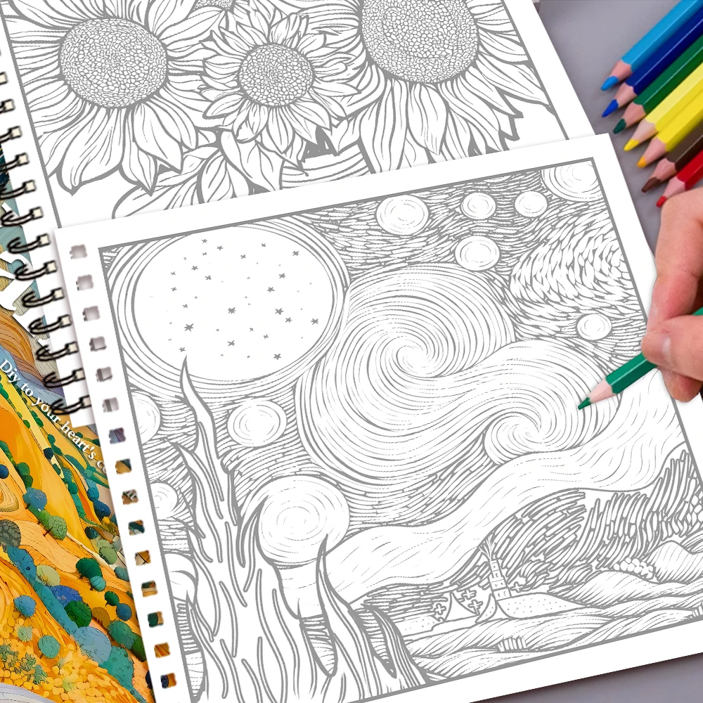 Van Gogh Colouring Book - 30 Sheet Adult Colouring Book, 100gsm8.3x 8.3 inch, Drawing Book, Birthday Gift, Holiday Party Gift 5
