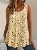 Plus Size 1XL-5XL Women's Fashion Summer Small Floral Print Tank Top Ladies Casual Sleeveless Crew Neck Casual Tank Top