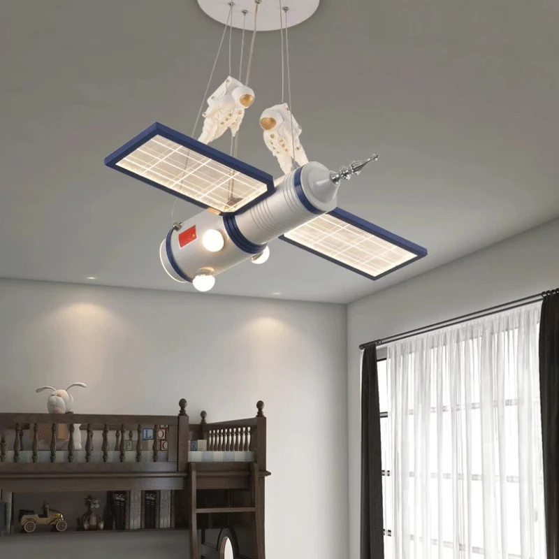 Space Satellite Astronaut Chandeliers LED Little Boy Bedroom Lamp Nordic Creative Space Station Model Children's Room Chandelier