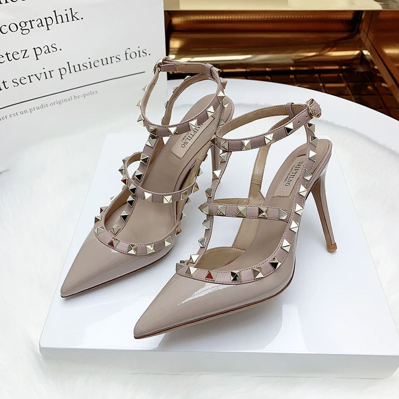 Women Sandals Women High Heels Summer Ankle Strap Party Classic Rivets