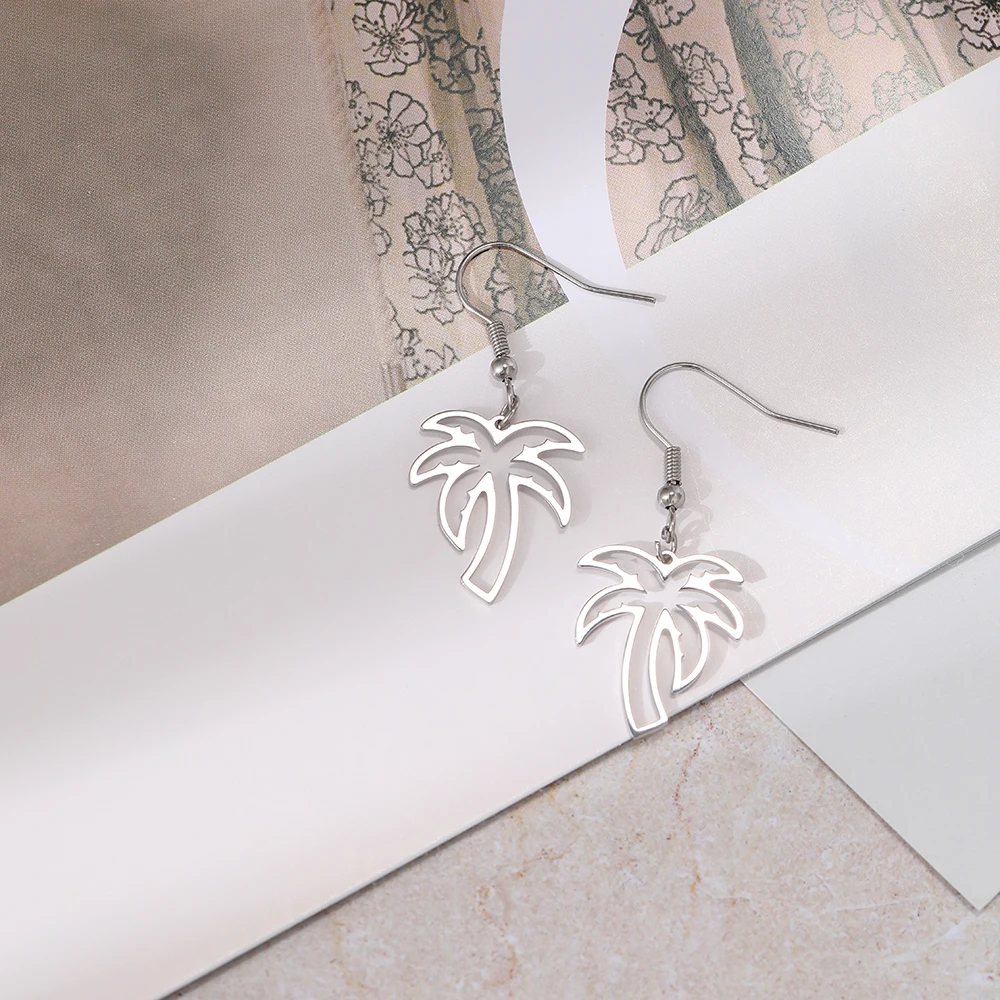 Stainless Steel Earrings Tropical Plant Coconuts Palm Tree Pendant Hawaiian Summer Ocean Dangle Earrings For Women Jewelry New - Image 5