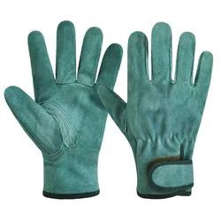 Durable Outdoor Leather Gardening Gloves - Floral Design with Anti-Thorn and Weed Protection - L (Blue-green)