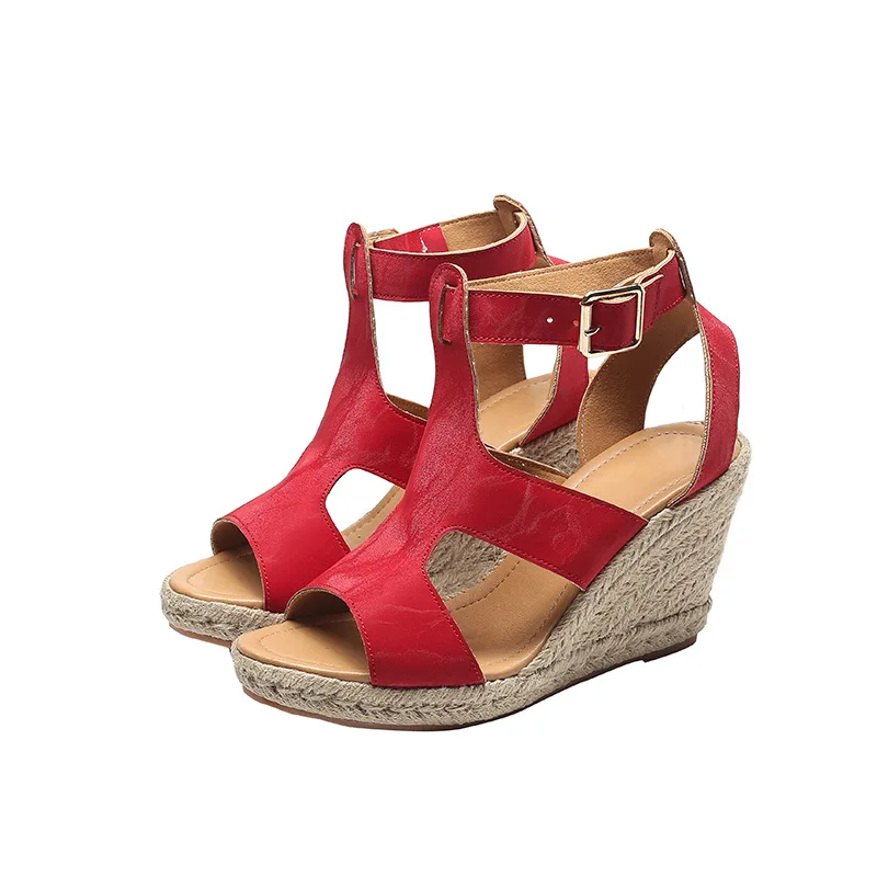 

Summer Wedges Heel 9cm High Heel Open Toe Sandals Women Platform Shoes Black Red
