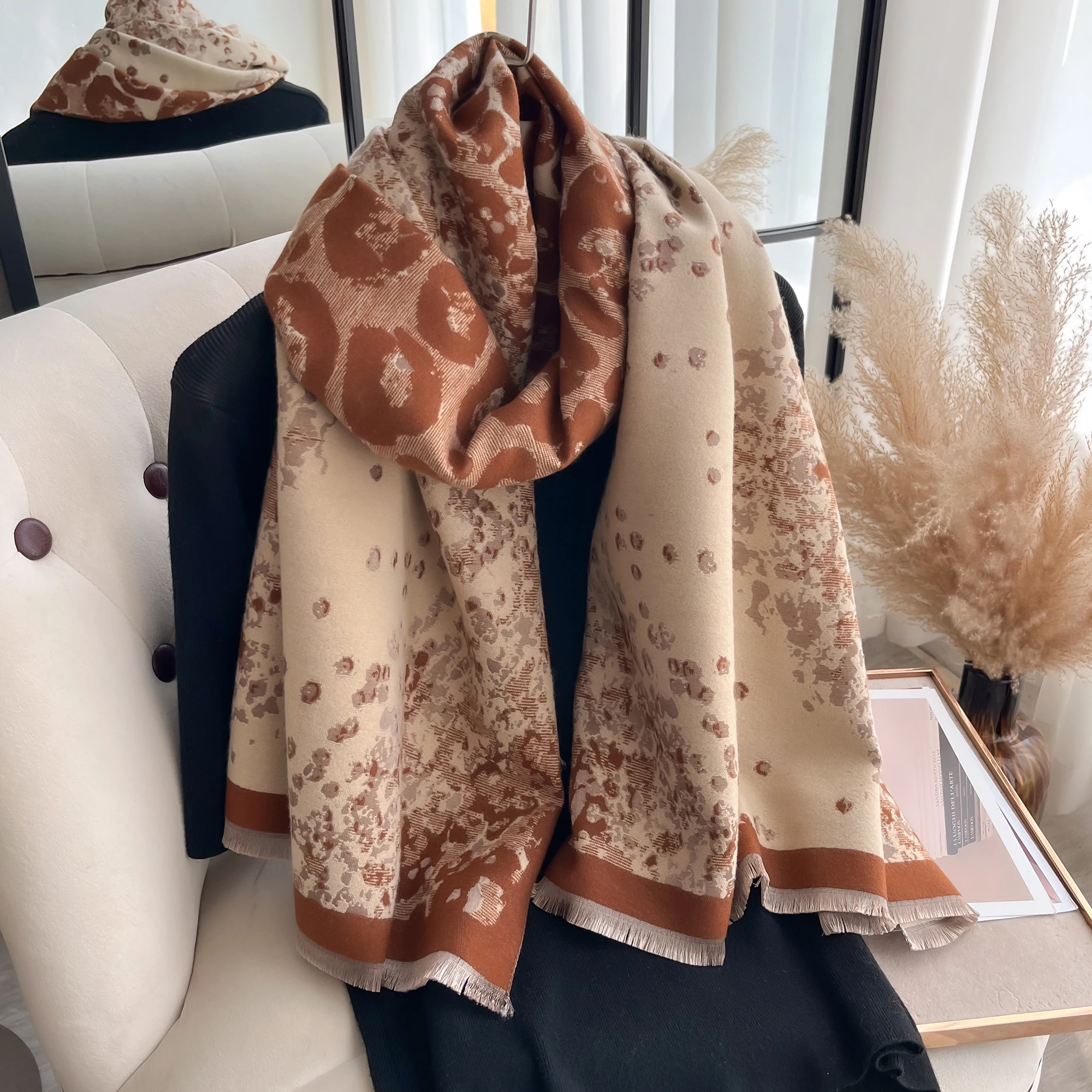 Thick Floral Scarf pashmina Cashmere Travel Blanket Shawl  Comfortable Wrap Shawl Autumn Winter Elegant Coldproof Warm Scarf
