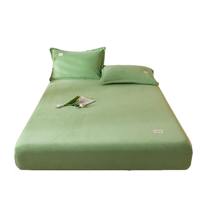 Solid Color Velvet Fabric Fitted Sheet Soft Elastic Bedspread Mattress Cover Bed Protector Fitted Sheet 150/160/180x200x25cm 6